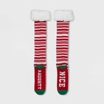 Wondershop Striped Naughty And Nice Knee High Socks With Faux Fur Cuff