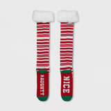 Wondershop Striped Naughty And Nice Knee High Socks With Faux Fur Cuff